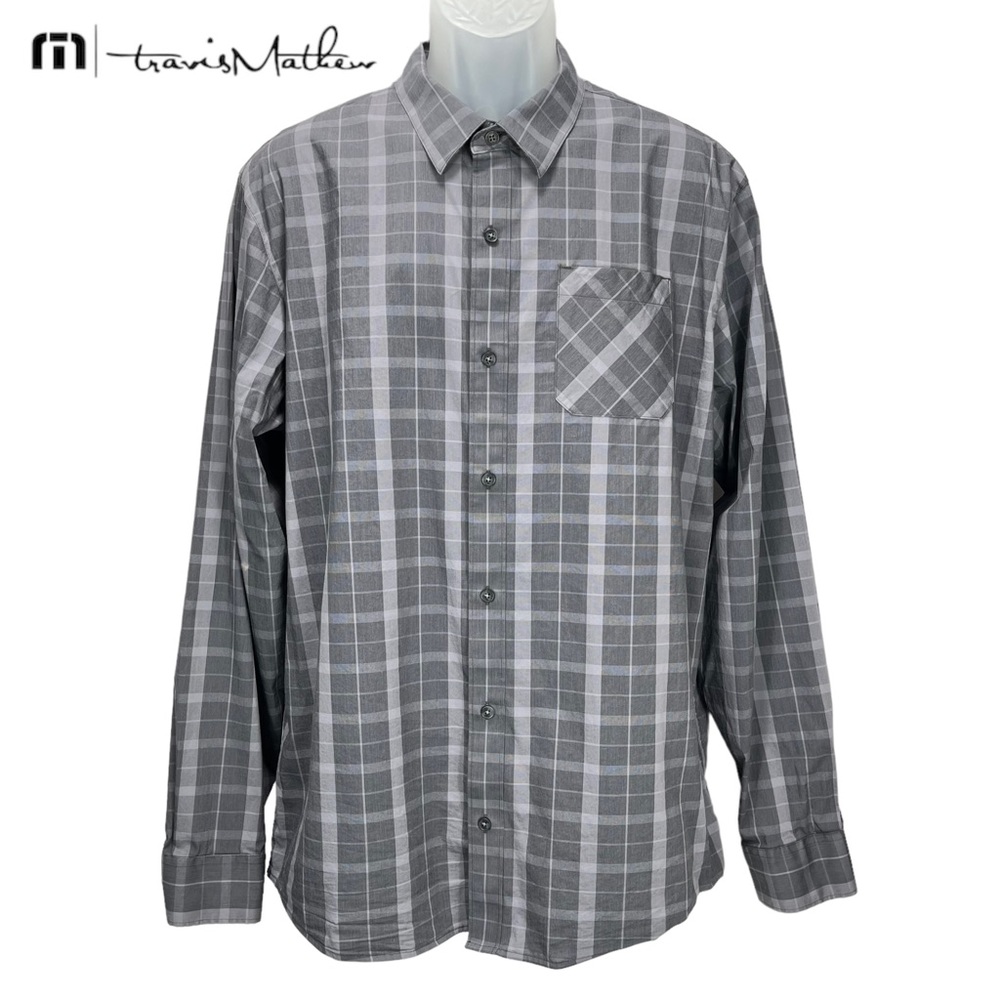 Travis‎ Mathew | Mens XL Rooftop Pool Lightweight Gray Plaid L/S Button Up Shirt